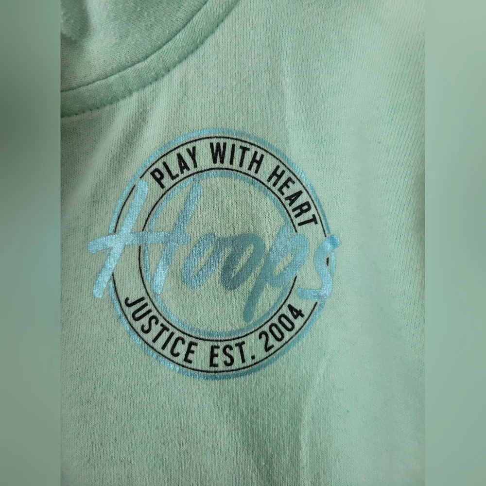 Justice Active Girls Mint Teal Gray Quarter-Zip Basketball Hoops Pullover Sweate